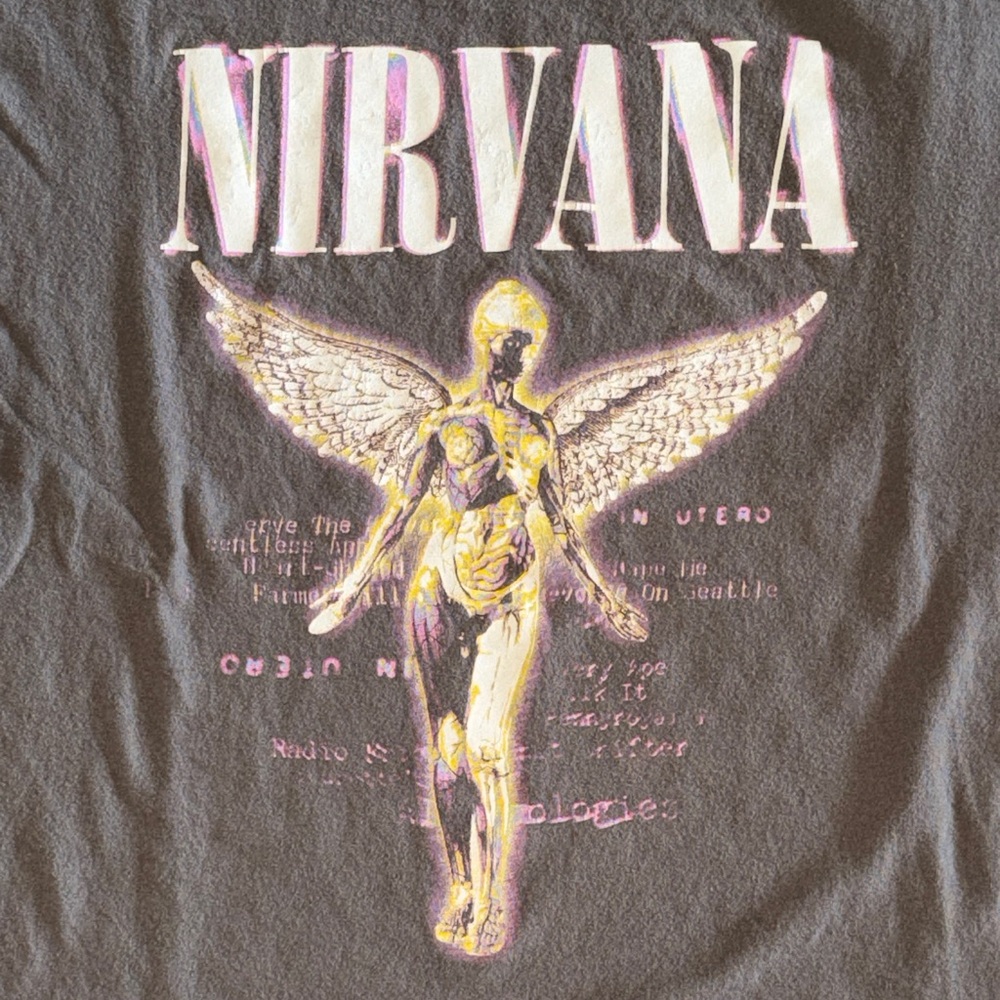 NIRVANA Black Tee with Pink and Gold Angel Graphic vintage band t-shirt